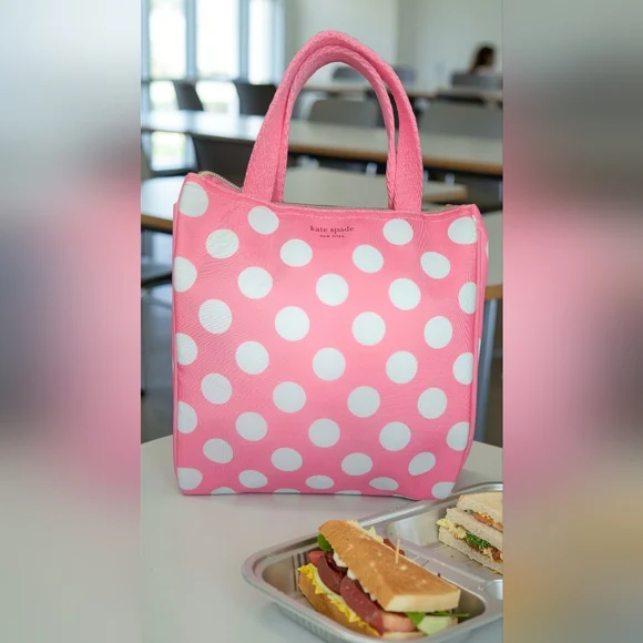 Kate Spade Pink & White Polka Dot Insulated Lunch Tote - Picture 3 of 12